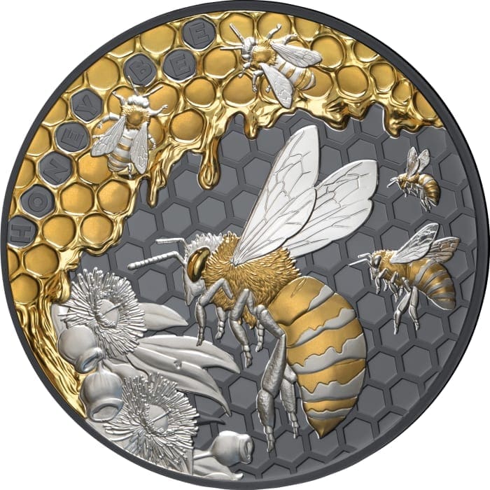 2026 $10 Honey Bee 5oz Silver Black Proof Gilded Coin