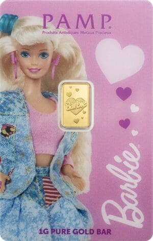 Pamp Suisse 1g Barbie Valentine's Day .9999 Gold Prooflike Bar