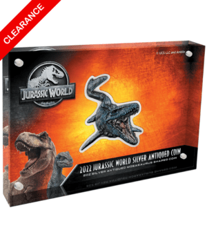 2022 $5 Jurassic World 2oz Silver Antiqued Mosasaurus Shaped Coin
