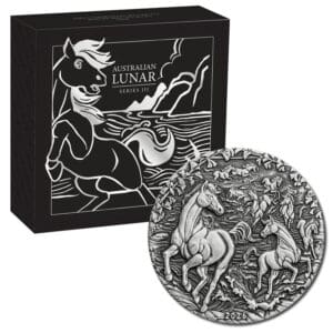 2026 Year of the Horse 2oz Silver Antiqued Perth Mint Coin