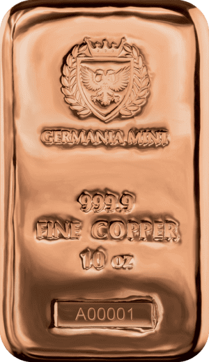 Germania Mint Copper 10oz Cast Vacuum Sealed Bar
