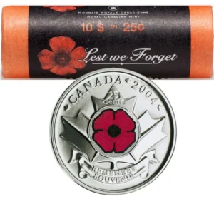 2004-P 25c Remembrance Poppy Coloured Quarter Coin Roll