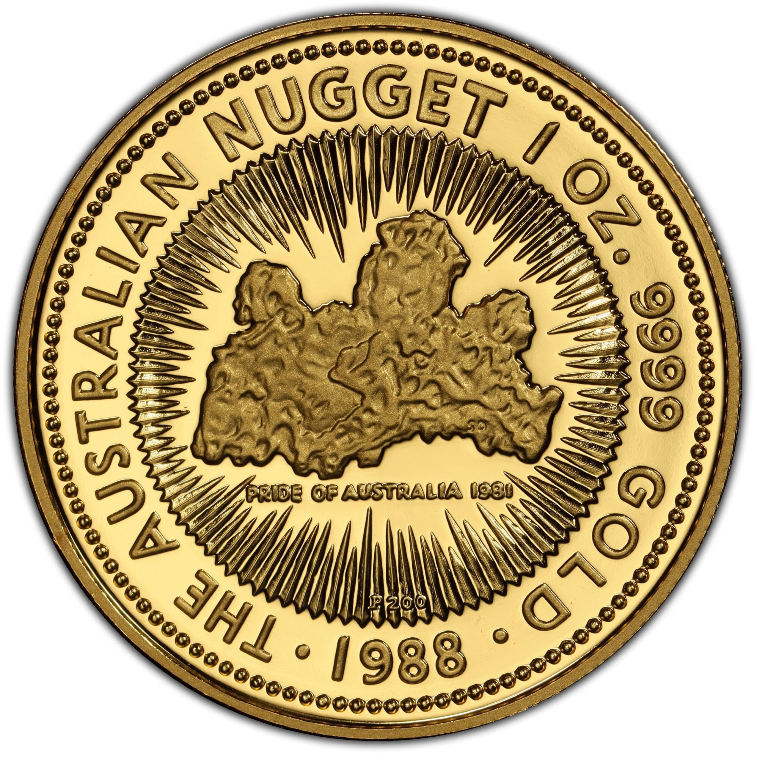 1988 Perth Mint Nugget P200 100 Dollar Australian 1oz Gold Bullion Coin
