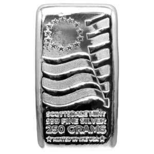 Scottsdale Mint 250th Anniversary Betsy Ross Flag 250g Silver Cast Bar