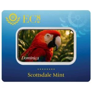 Scottsdale Mint 2025 Scarlet Macaw EC8 Dominica 1oz Silver Colourised Bar