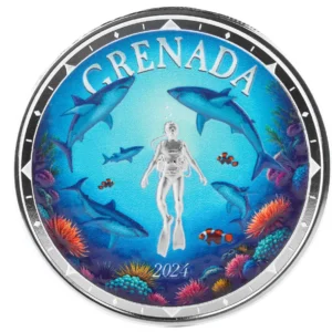 Scottsdale Mint Shark Diver 2024 1oz Silver EC8 Grenada Coloured Coin