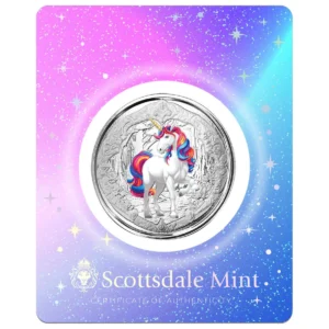 Scottsdale Mint Blossom – 2024 Unicorn 1oz Silver Coloured Carded Fiji Coin