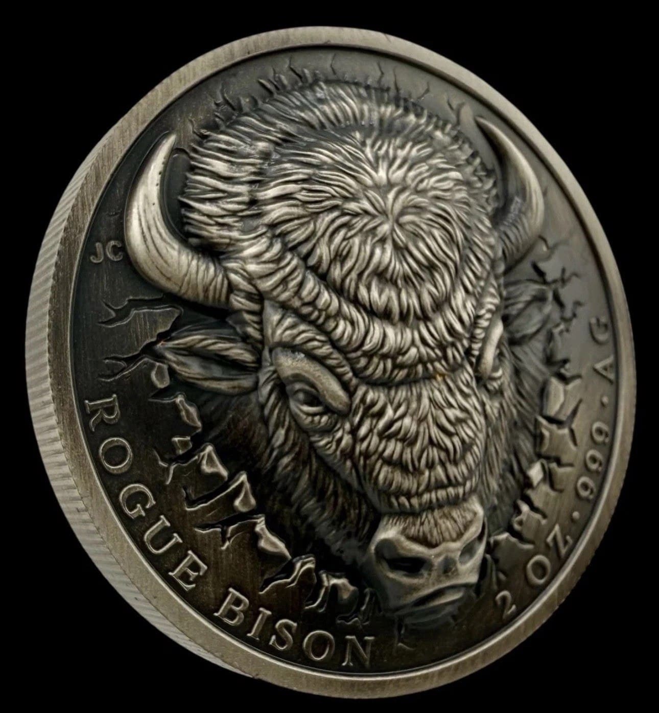 Rogue Bison 2026 Ascension Island 2oz Silver Ultra High Relief Antiqued $2 Coin